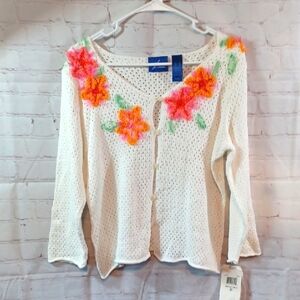 Y2K Floral Fairy White Knit Carnigan Summer Light Crop  Sweater XL